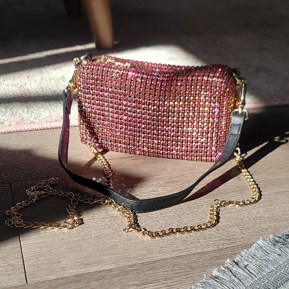 Elegant Pink and Gold Rhinestone Women's Bag